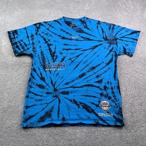 USA Basketball Shirt Mens Medium Blue Tie Dye Nike Courtside Olympics Swoosh